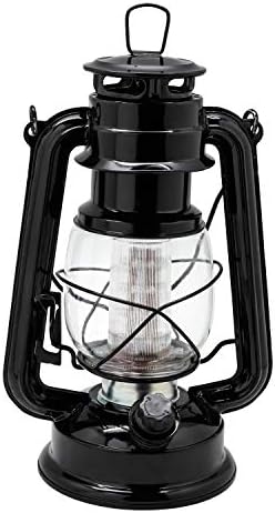 YAKii LED Vintage Lantern Metal Hanging Hurricane Lantern 12 LED Dimmer Switch Cold White Battery Operated Lantern Power Outage Indoor Camping Lighting Outdoor Lantern(Black)