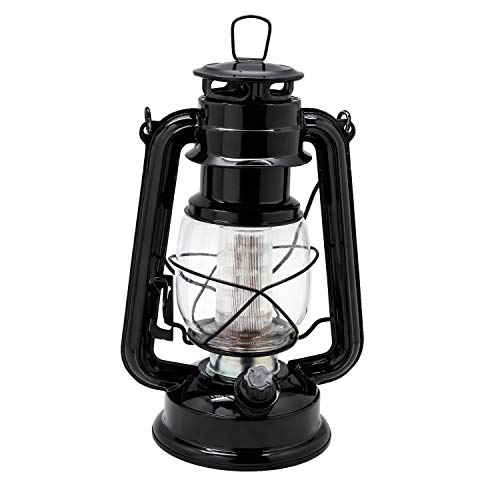 YAKii LED Vintage Lantern Metal Hanging Hurricane Lantern 12 LED Dimmer Switch Cold White Battery Operated Lantern Power Outage Indoor Camping Lighting Outdoor Lantern(Black)