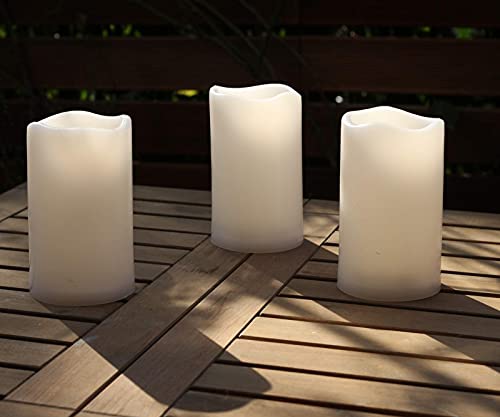 Image of NONNO&ZGF 3 X 5'' Outdoor Waterproof Flameless Candles, 3 Pack, Warm White LED Resin Rainproof Pillar Battery Candle with Remote Control /Timer