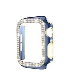 Full Cover Hard PC Bling Bumper Case Without Screen Protector Compatible with Apple Watch 44mm, Blue-Gold