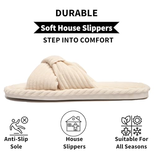 Comfy Slippers for Women Memory Foam House Bedroom Shoes Corduroy Bow Crossbands Slide Slipper Shoes Open Toe Slip On Sole Slippers Soft Trendy Gift2