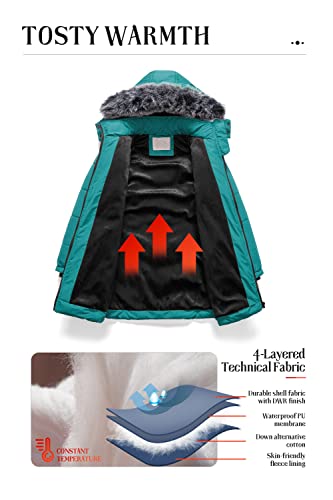 Pursky Girl's Winter Quilted Fleece Lined Long Parka Puffer Coat Thicken Jacket With Fur Trim Hood Dark Green 10-12 #TOP3