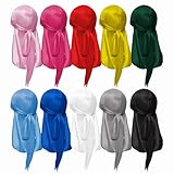 Hftjtsa 10 Pcs Silk Durags Long Tail Durag Wave Headwraps Wide Straps Satin Doo Rag Men Women 10 Colors