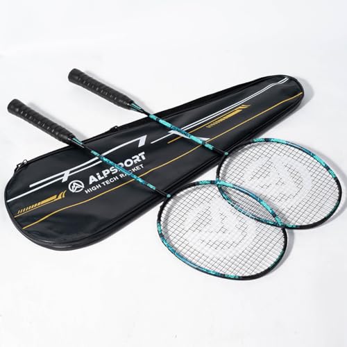 ALPSPORT XW The Tortoise 6U G5 Graphite Professional Badminton Rackets Sets of 2, Full Carbon Fiber Racquets with 1 Leather Bag, 2 Tied Grips Tapes, Padel Raket for Sports Training (Black)