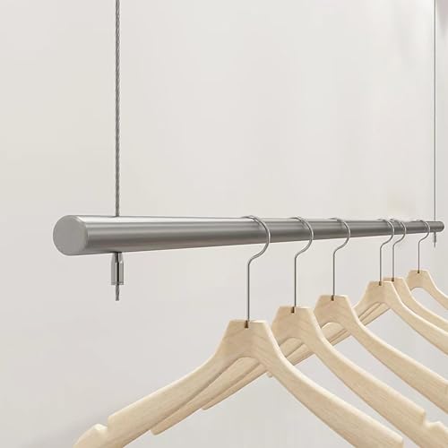 KISYHOLG Kleiderstange,Garderobenstange,Deckenaufhänger,Belastbarkeit 75 kg,Begehbarer Kleiderschrank für Kleidung,Jacken und Mäntel,Edelstahl (80 cm)