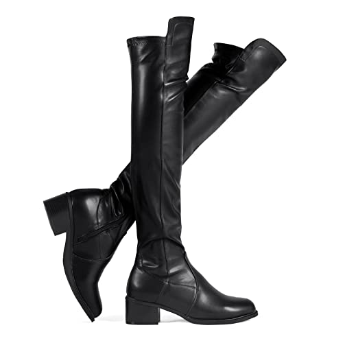 Shoe'N Tale Women's Over The Knee Thigh High Boots Fashion Dressy Comfotable(9.5,Black PU)