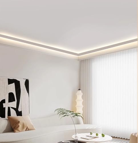 LED Crown Moulding Light Cover Diffuser - 4.9m (16ft) White Aluminum Indirect Lighting Trim for Ceiling Decor & Wall Washer Track with Double Light Cover