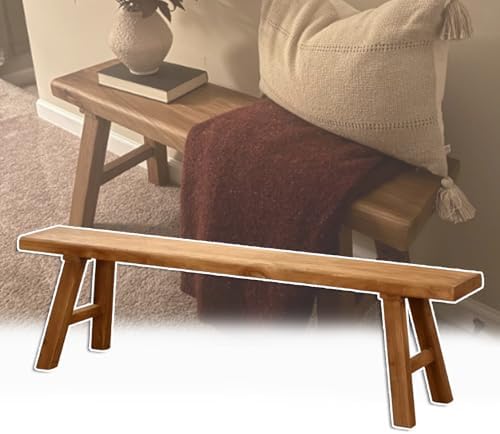 Rustic Wooden Bench for Entryway, Living Room or Dining Room - Narrow Bench Rustic Style for Bedroom, Kitchen Corner or Dining Room
