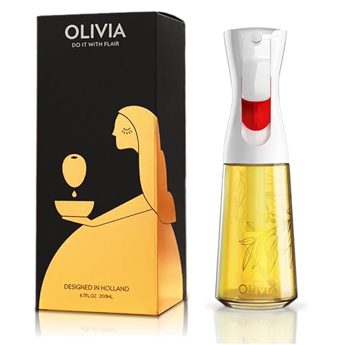 FLAIROSOL OLIVIA Vaporisateur d'Huile en Verre 200ml - Technologie de Pulvérisation Continue avec Contrôle des Portions - Polyvalent pour Cuisine, Salades, Barbecues, Vuisson, etc. (Feuilles Dorées)