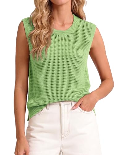 Totatuit Womens Tank Top Hollow Out Crochet Knitted Sweater Grass Green XXL — view 2