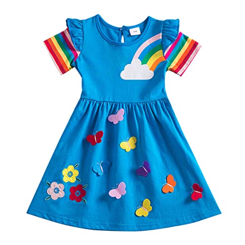 Baby Girls Casual Dress Cotton Kids Outfit Summer Short Sleeve Dresses 2-7 Years