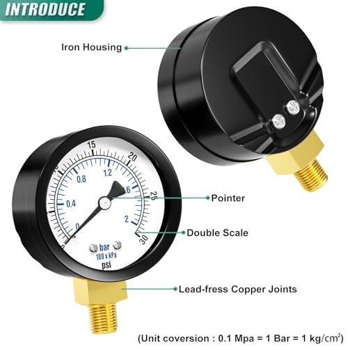 Image of 0-30PSI Well Pump Pressure Gauge 2 inch Dial Size, 1 /8 inch NPT Lower Mount, 3-2-3% Accuracy, for Tube, Water Pump, Gas, Liquid, Pressure Test