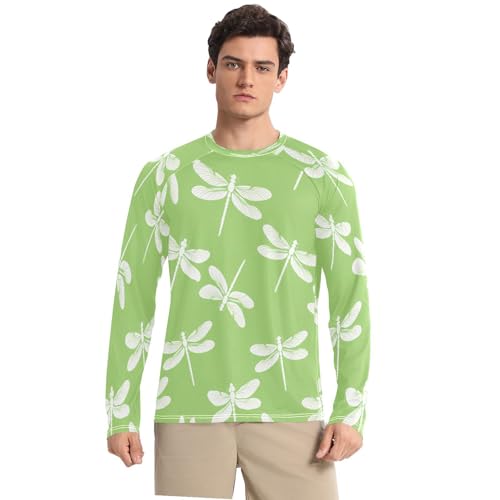 Bulletgxll White Dragonflies Men's Sun Protection Shirts UPF 50+ Long Sleeve UV Rash Guard Quick Dry Swim Shirts