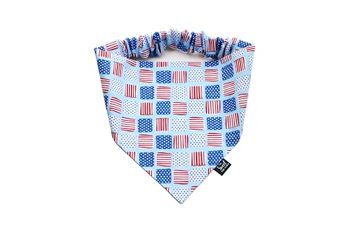 Patriotic 4th of July Scrunchie Dog Bandana, Handmade Red, White, and Blue Elastic Dog Bandana, Independence Day Stars and Stripes Pet Neckwear (XX-Large, Stars & Stripes Squares)