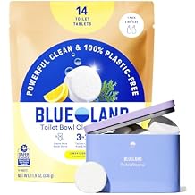 BLUELAND Toilet Bowl Cleaner Tablets, Starter Set, 14 Count with Tin, Lemon Cedar, Plastic-Free, No Harsh Chemicals, Plant-Based