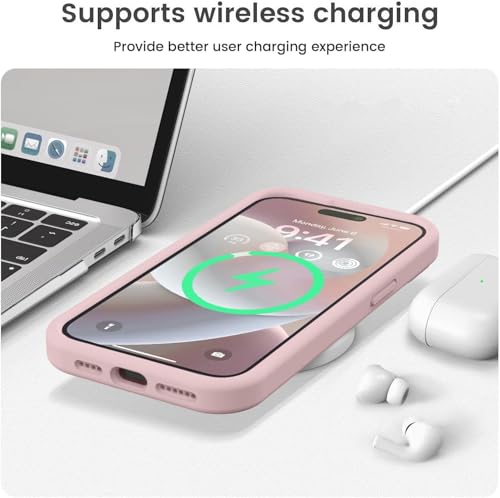 Image of Elzzi Microfiber Square Candy Case Compatible for iPhone 14 PRO MAX, Shockproof Slim Back Cover Liquid Silicone Case -Forest Green (Pink)