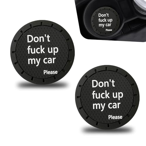 Teybouk 2 PCS Car Cup Holder Coaster, PVC Honeycomb Design Cup Holder Liner, Non-Slip Heat-Resistant Don't Fuck Up My Car Coaster, Universal Interior Accessories for Most Vehicles (Black)