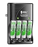 EBL Rechargeable AAA Batteries 4 Packs, Battery Charger with Foldable AC Power Plug for AA AAA 9V Ni-MH Ni-CD Rechargeable Batteries