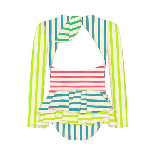 Image of Girls Long Sleeve Swimsuit - UPF 50+ Chlorine Resistant Ruffle Bolero Girls' Swimwear | Size 6-12
