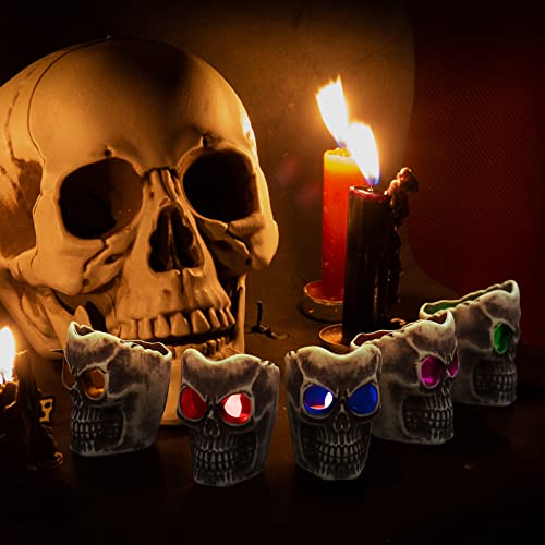 Image of SAMTUNK Halloween Decorations - Flameless Skull Candles Light - 6Pack Color-Changing Dripless Realistic Flickering Flame LED Candle Decor for Votive, Halloween Decor, Pumkin, Party, Indoor Outdoor
