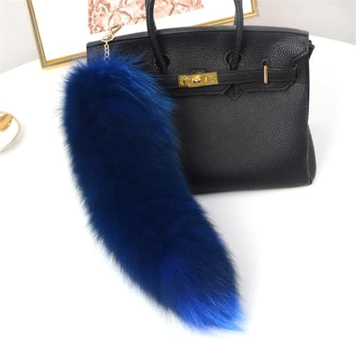 Image of 15.75 Inch Long Fluffy Faux Fur Tail Keychain, Fake Animal Tails for Handbags Backpacks Charm Tassel Ornaments (Dark Blue)