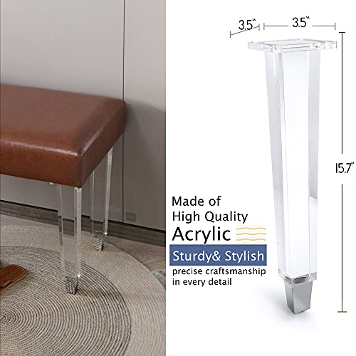 Jerever 16 Inch Acrylic Furniture Legs Set Of 4,Coffee Table,Bench,Chair,Desk Replacement Leg Home Diy Projects Modern Clear Decor (Square Leg/Chrome Feet) #TOP1