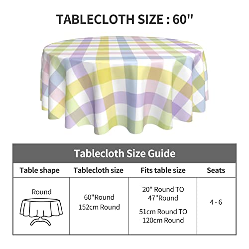 Betginy Easter Plaid Round Tablecloth 60 Inch,Spring Coloring Checkered Table Cloth,Wrinkle Stain Waterproof Holiday Table Covers,Rustic Rainbow Small Fabric Farmhouse Tablecloths For Party Picnic #TOP2