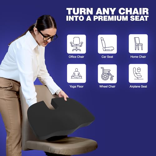 Image of WELLGIVER Memory Foam Coccyx Seat Cushion - Orthopedic Chair Pad for Tailbone, Sciatica & Lower Back Pain Relief | Ideal for Office Chairs, Car Seats & Home Use | Removable & Washable Cover