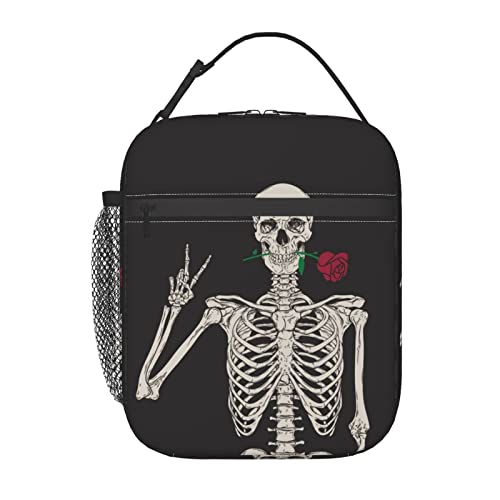 Famliihw Skull Rose Lunch Box Reusable Insulated Lunch Bag Thermal Cooler Tote For Boys Girls Teen School Men Women Picnic Travel Hiking #TOP5