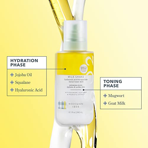 Beekman 1802 Milk Shake - 8 Oz - Hyaluronic Acid & Squalane Facial Toner Mist - Hydrates & Relieves Redness - Non-Comedogenic, Alcohol Free & Cruelty Free #TOP4
