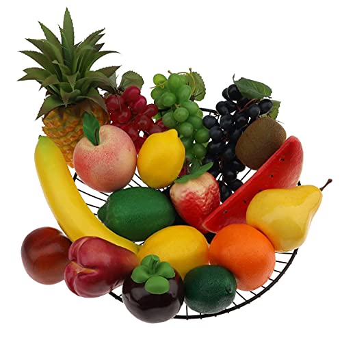 Meiwlong 18 Pcs Artificial Fruits Decoration Home Fake Pineapple Grape Strawberries Pear Oil Fruit Orange Lemon Wax Apple Watermelon Banana Kiwi Pineapple Peach Combination #TOP2