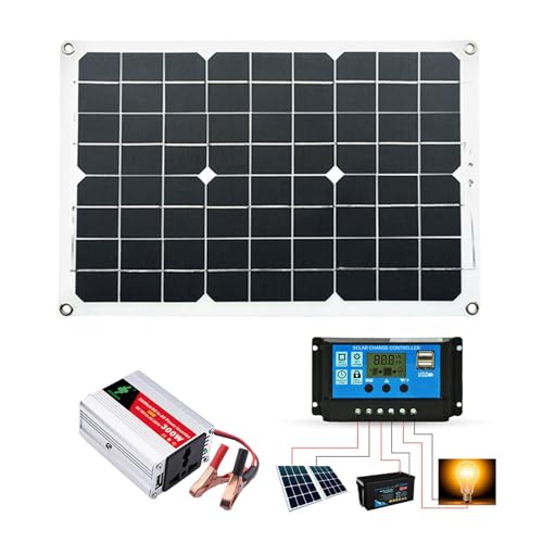 JIEBWCHA Kit di energia solare - Centrale elettrica portatile con pannello solare da 300 W | Regolatore di carica 30A, caricabatteria inverter a onda sinusoidale pura, camper, rimorchio