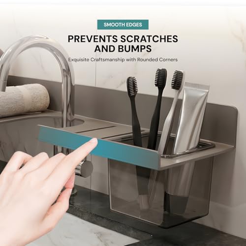 Image of MIORAH 2feet Bath Shelves for Wash Basin | Bathroom Organiser Without Drill Self Adhesive| Tooth Brush Holder Bathroom Accessories & Stand Grey