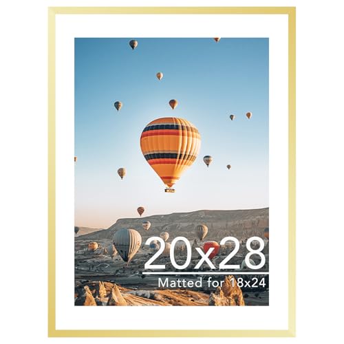 Image of JCJMY 20x28 Picture Frame with 16x24 Mat, Display Photo 16x24 with Mat or 20 x 28 Without Mat, Wall Hanging Large 20 by 28 Poster Frame with Plexiglass, Gold