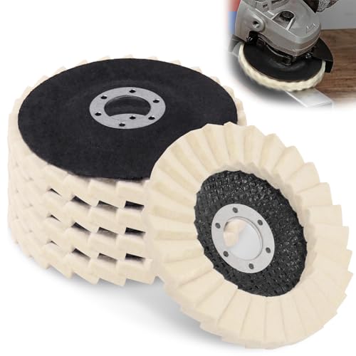 NOOTEASS 5 Pack Wool Felt Flap Disc Buffing Wheel, 4-1/2" x 7/8" Arbor Buffing Wool Polishing Wheel for Angle Grinder Marble Metal Stone Stainless Steel Furniture Car Wax