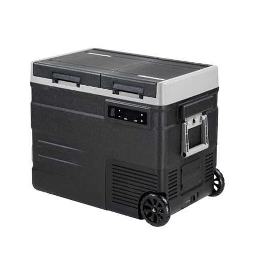 zcamp UD55 49L Kompressor Kühlbox Auto Kühlbox Elektrisch Dual Zone mit LED-TouchRädern und klappbarem Zuggriff Tragbare Camping Gefrierbox 12/24v für Lkw Boot -20-20