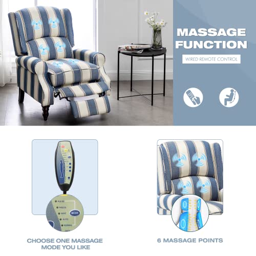 Mellcom Upholstered Wingback Massage Recliner Chair, Traditional Push Back Recliner With Padded Seat, Mid Century Modern Lounge Armchair With Wired Remote For Living Room Bedroom, Coastline Style #TOP4
