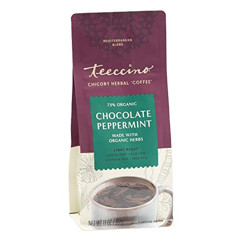 Teeccino Chicory Coffee Alternative – Chocolate Peppermint – Ground Herbal Coffee That’s Prebiotic, Caffeine Free & Acid Free, Light Roast, 11 Ounce #TOP10