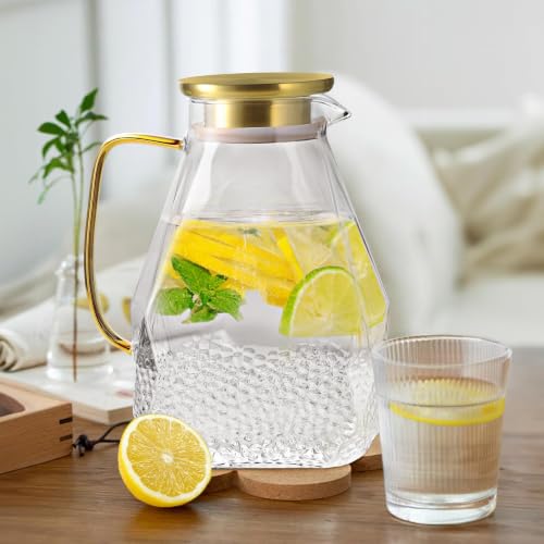 Miniatura 5 de Ecooe Jarra De Agua De Cristal 1,8 Litros Jarra De Vidrio Puerta De Nevera Jarra Agua Cristal Con Tapa De Acero Inoxidable, Transparente Jarra De Vidrio Para Agua Fría Caliente, Zumo, Leche, Café, Té