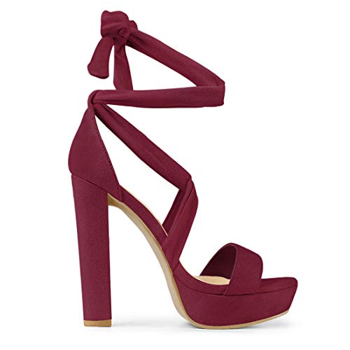 Allegra K Allegra K Women's Lace Up Platform Burgundy Block Heels Sandals - 9.5 M US