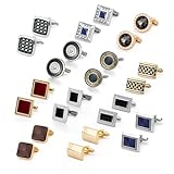 wynameleri Cufflink 12 Pairs, Classic Fashion Men's Cuff Links Silver-Tone Gold-Tone Black for Business Wedding Party Gift Box B0212027