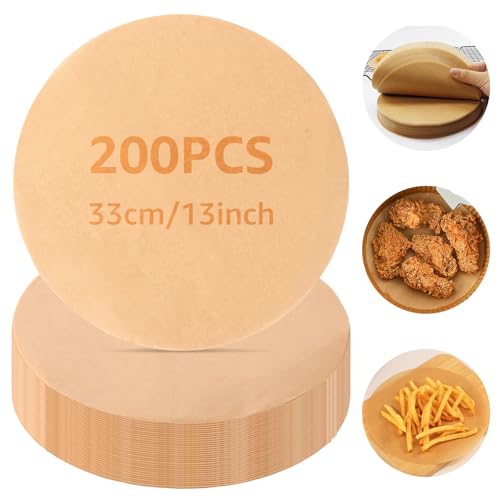 CYEER 200 Stück Backpapier Rund 33cm für Heißluftfritteuse & Backofen, Ungebleichtes Pergamentpapier Einlagen für 13 Zoll Springform, Fettdichtes Grillpapier für BBQ, Air Fryer & Kuchen