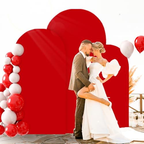 Image of FOTSHARER Red Arch Cover Set of 3 Spandex Arch Cover Wedding Arch Cover Backdrop Fabric 4FT 5FT 6FT Chiara Arch Stand Cover Round Top Arch Backdrop Cover Set for Happy Birthday Balloon Party Supplies