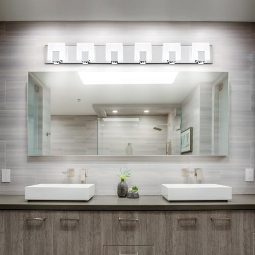 Image of SOLFART Vanity Lights Chrome Finish Modern Bathroom Light Dimmable Vanity Lighting Fixtures 6 Lights LED Light