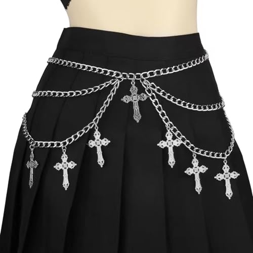 Cadena de cuerpo de Punk,Cadena Cintura Vientre para Mujeres,Cinturón de Cadena para Mujer,Cadena de Cintura de Metal Multicapa,Ajustable Cadena De Cuerpo De Metal para Vestido, Jeans (Plata)