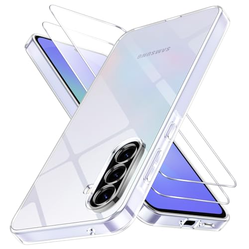 Oelrstfe Coque pour Samsung Galaxy A36 5G avec 2 Pièces Verre Trempé, Ultra Transparente Silicone en Gel TPU Souple Étui, Antichoc Anti-Jaune Bumper Housse Protection...