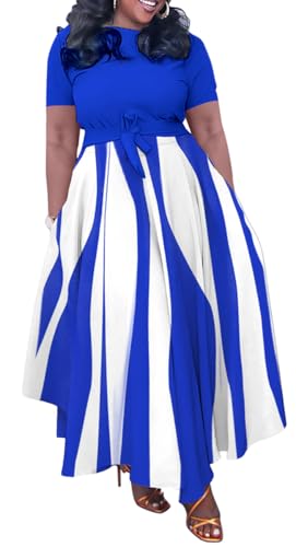 Image of BFFBABY Plus Size Dress A Line Dresses for Women Summer Long Dresses with Sleeve Casual Belted