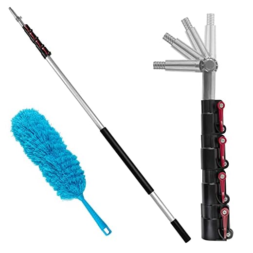 6-24 Foot Telescopic Extension Pole - Multi Functional Pole, Paint Roller, Light Bulb Changer, Duster Pole, Antenna Pole, Hanging Lights, Window and Gutter Cleaning - Includes Free Feather Duster