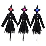 Outdoor Halloween Decorations Set of 3 Light Up Witches Holding Hands Witches with Stakes