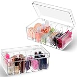 BOHUIZ 2 Pack Acrylic Lash Extension Organizer and Storage, Large Capacity 6 Divided Eyelash Extension Supplies Storage Box Eyelash Beauty Organizer with Lid for Technician Lash Techs